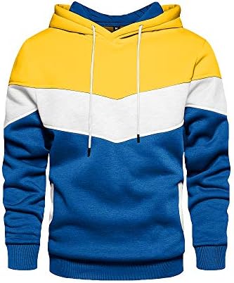 Ryannology Mens Hoodies Kontrast Renk Kazak Polar Uzun Kollu Rahat Spor Dış Giyim Düzenli Fit Cepler ile