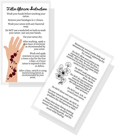 Dövme Sonrası Bakım Talimatları Kartları / 50 Paket / Çift Taraflı Boyut 2x3. 5 inç Kartvizit | Girly Çiçek Dövmeli El Tasarımı ile
