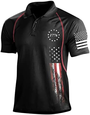 Erkek Retro Polo Renk Blok Elastik Açık Spor Kas Amerika Bayrağı Baskı kısa kollu gömlek üst