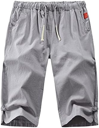 Erkek Şort erkek Gevşek Kravat Pamuk Keten rahat pantolon Elastik Bel plaj pantolonları Kırpılmış Spor Şort Erkekler için