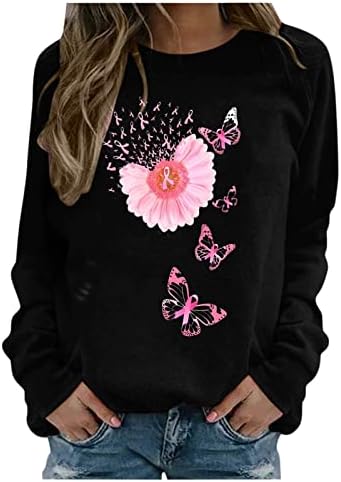 Bayan Kollu Ceket Kelebek Ayçiçeği Çiçek Ceket Tişörtü Crewneck Rahat Meme Kanseri Bilinçlendirme Ceket AV