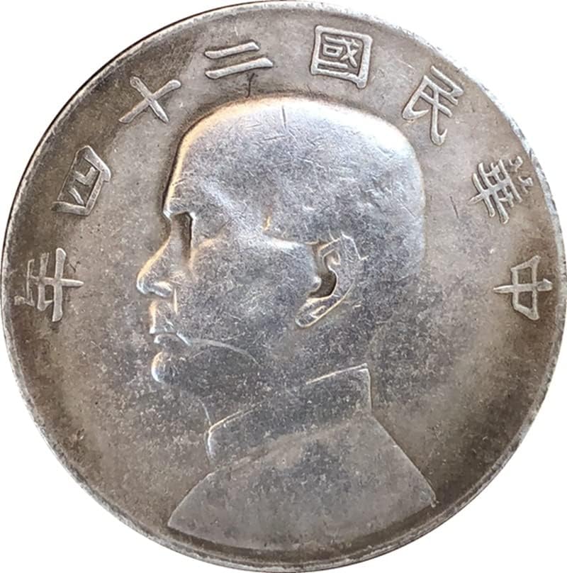 Antik Paralar Antika Gümüş Dolar bir Yuan El Sanatları Koleksiyonu Yirmi Dört Yıl Çin Cumhuriyeti