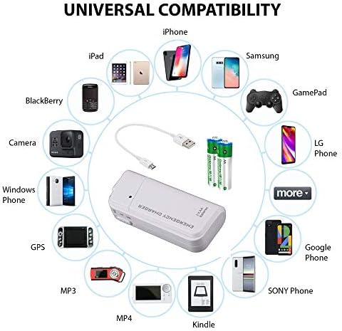 Samsung Galaxy F13 ile Uyumlu Taşınabilir AA Pil Seyahat Şarj Cihazı ve LED Işıklı Acil Durum Yeniden Şarj Cihazı! (2 Adet AA Pil alır,USB