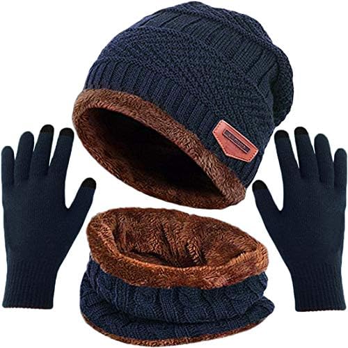 T WİLKER Bere Şapka Eşarp ve Dokunmatik Eldiven Seti Erkekler ve Kadınlar için Streç Sıcak Polar Astar Kap (2 Adet / 3 Adet)