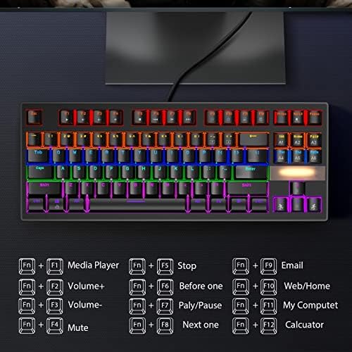 Anivia Mekanik Oyun Klavyesi 87 Tuşlu Küçük Kompakt Çok Renkli Arkadan Aydınlatmalı MK1 Kablolu USB Oyun Klavyesi, Mavi Anahtarlı,