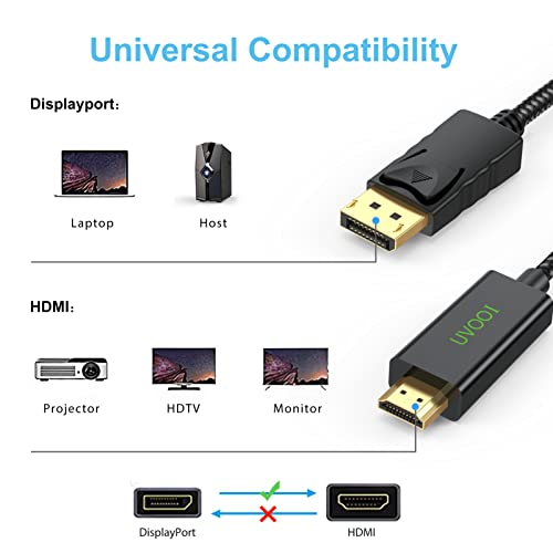 UVOOİ DisplayPort HDMI Kablosu 6 Ayaklar, Display Port DP HDMI Kablosu 1080 P Destek Ses ve Video [Naylon Örgülü] Bilgisayar ile uyumlu,