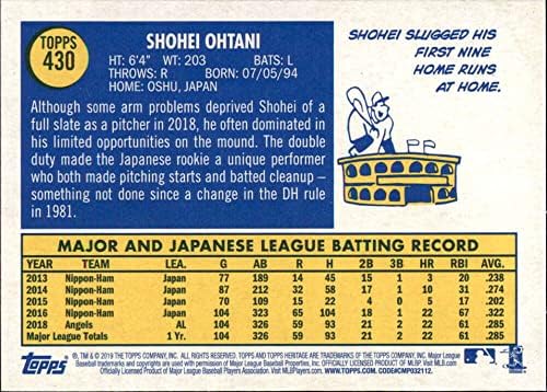 2019 Topps Mirası 430 Shohei Ohtani Los Angeles Melekleri SP Beyzbol Kartı