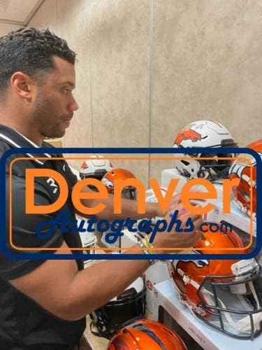Russell Wilson İmzalı Denver Broncos Otantik Flaş Kask FANI 36556 İmzalı NFL Kaskları