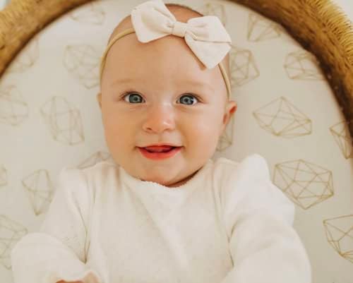 NODNAL A. Ş. Kız Bebek için 3 Adet Gömme Altın Beşik Çarşaf Seti - %100 Oeko-TEX Pamuk-Işıltılı Parıltılı Geometrik Şekiller, Noktalar