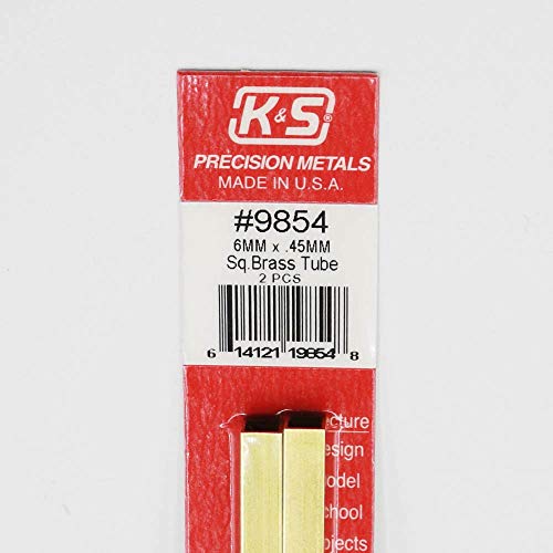 K & S 9854 Kare Pirinç Boru, 6 mm OD x 0,45 mm Duvar x 300 mm Uzunluğunda, 2 Adet, ABD'de üretilmiştir