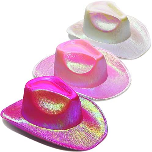 SoJourner Çanta Neon Sparkly Glitter Uzay kovboy şapkası-Eğlenceli Metalik Holografik Parti Disko Cowgirl Şapka