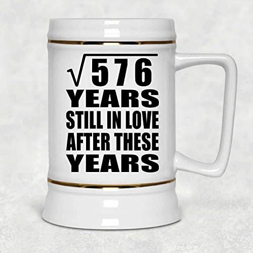 Designsify 576 Yıllık 24. Yıldönümü Karekökü Hala Aşık, Dondurucu için Saplı 22oz Bira Stein Seramik Tankard Kupa, Doğum Günü Yıldönümü