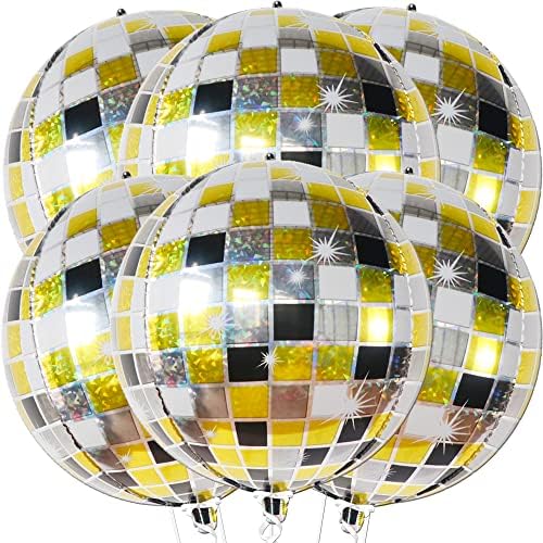 KatchOn, Disko Topu Balonlar-Büyük, 22 İnç / 6 Paket, Disko Parti Süslemeleri / 360 Derece 4D Küre Disko Balonlar | Siyah ve Altın
