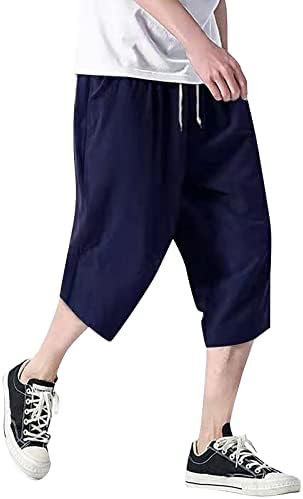 JUNGE 2023 Şort Erkekler için Moda erkek Keten Pamuk kapri pantolonlar Gevşek Fit Elastik Bel Geniş Bacak Baggy Koşu harem pantolon