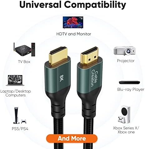 3.3 ft Koyu Gri 8K HDMI 2.1 Kablosu ile 8K@60Hz 6.6 ft Yeşil Paket