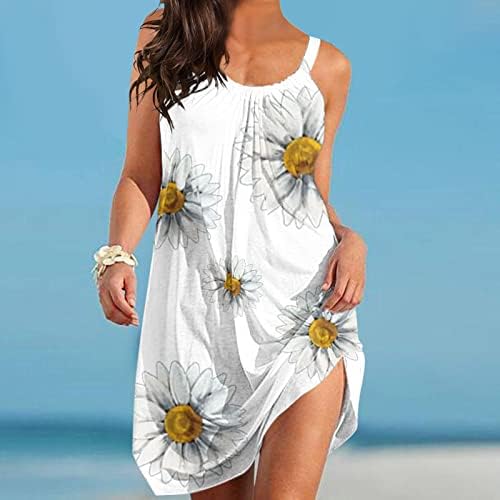 Plaj Elbise Kadınlar için Yaz Casual Bohemian Elbise Gevşek Fit Dökümlü Mini Elbise Kolsuz V Yaka Cover Up Yensiz