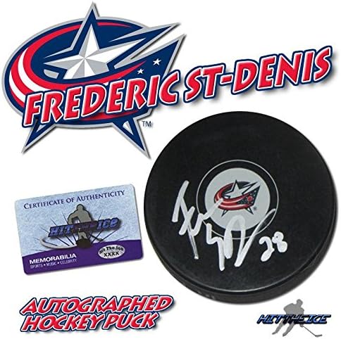 FREDERİC ST-DENİS, COLUMBUS BLUE CEKETLİ Diski COA İmzalı NHL Diskleri ile İmzaladı