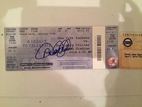 4/7/2014 Yankees Tarafından İmzalanan Bilet Son Kaptan Derek Jeter-Steiner Hologram-MLB İmzalı Çeşitli Eşyalar