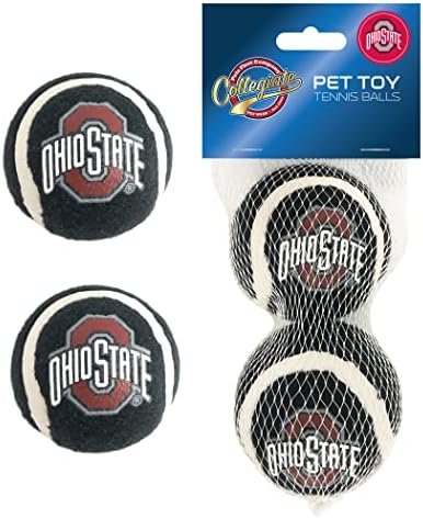 Köpekler ve Kediler için Evcil Hayvanlar İlk NCAA Ohio State Buckeyes Tenis Topları-Canlı Takım Renginde Takım Logolu 2 Parça Set,