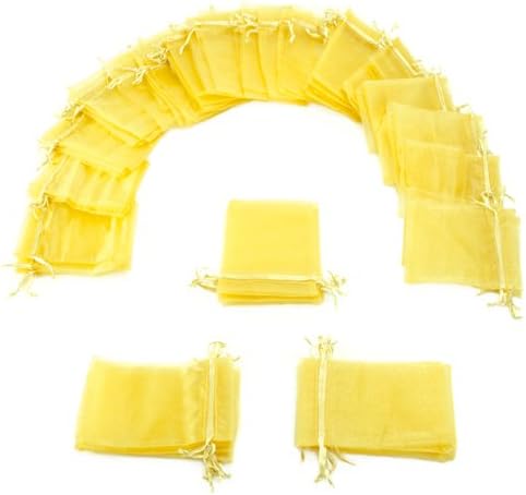 Brybelly 50 Paket 4x6 Sarı İpli Organze Saklama Torbaları - Parti Favor Kılıfı Düğünler, Duşlar, Doğum Günleri ve Tatiller için Harika