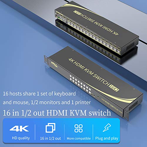 EKL KVM Anahtarı, 16 Portlu v2.0 HDMI KVM Anahtarı, Kısayol Tuşlarını Değiştirmeyi Destekler 4K@60Hz 4: 4: 4 1080p 3D, 16 giriş 1/2