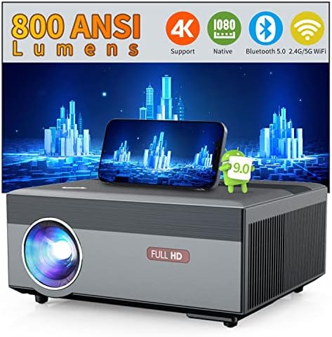 800ANSI / 12000L Projektör 4K Film Açık Ev Sineması, 5G WiFi ve Bluetooth'lu Yüksek Parlaklıkta Projektör 300 Ekran HDR10, 5000+ Uygulama