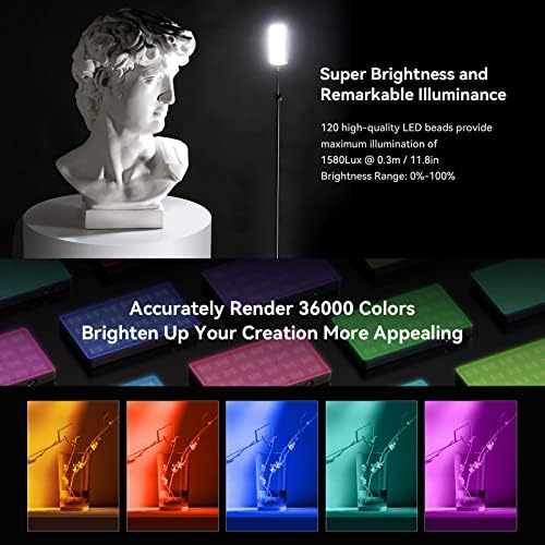 SmallRig RM120 RGB Video ışığı, 5000mAh 180 Dakika Taşınabilir Kamera ışığı 7W Çıkış Gücü, LED Video ışığı Paneli, 2500-8500K CRI TLCI