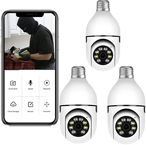 LARDERGO Kapalı Kamera, 3 Paket Beyaz 1080 p Açık Akıllı Ev WiFi Video Kamera 360 Derece Panoramik Bağlayıcı E27 Ampul Gece Görüş İnsan