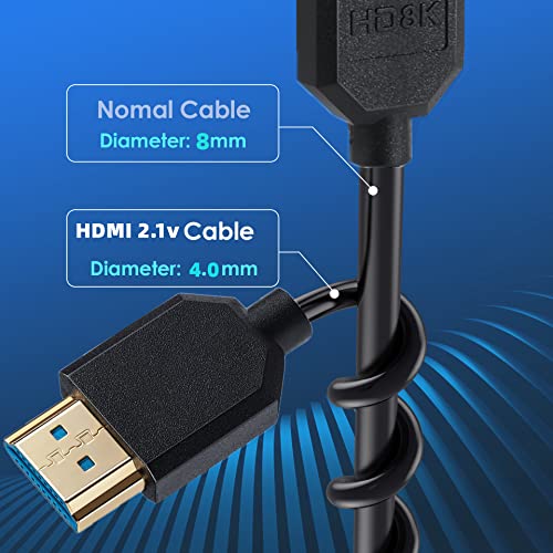MysRuıda 1ft 8 K Mini HDMI 2.1 HDMI 2.1 Kablo, 90 Derece Aşağı Açı 8 K Mini HDMI Erkek 8 K HDMI Erkek Adaptör Kablosu, OD 4mm İnce