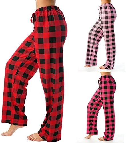 FİRERO Pantolon Kadınlar için, kadın Kontrol Desen Yüksek Bel Pijama Yaz Geniş Bacak Ekose Baskılı Uzun Pantolon Pijama