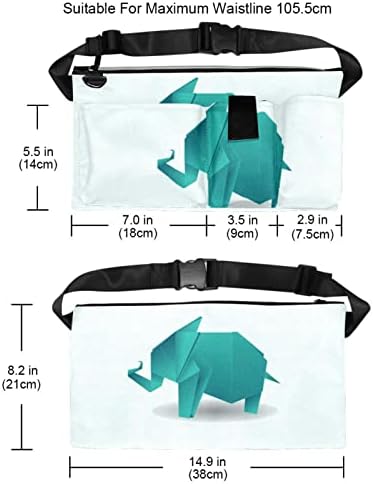 Yeşil Origami Fil Fanny Paketi ile 4-Fermuar Cepler,hediyeler için Zevk Spor Festivali Egzersiz Seyahat Koşu Rahat Bel Paketi