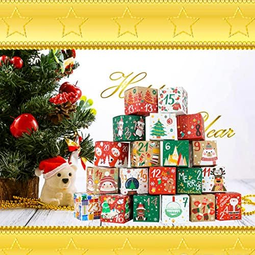 Fil-paket 24 Adet DIY Noel Advent Takvimi Kutuları, 24 Gün Advent Geri sayım Hediye Kutuları, Çocuklar ve Aile için Noel Karton Sayı