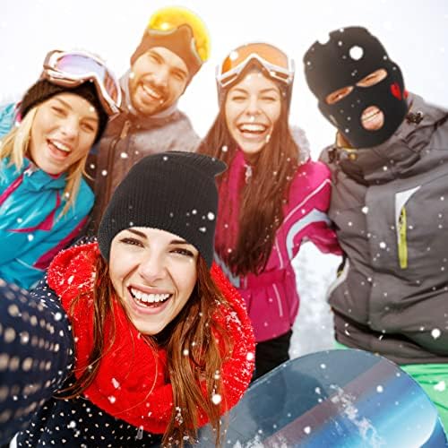 3 Delikli Örme Tam yüz kapatma Kayak Maskesi 2 Adet Yün Örme Üç Delikli Maske Bere Kış Açık Hava Etkinlikleri için (Siyah, Gülümseme