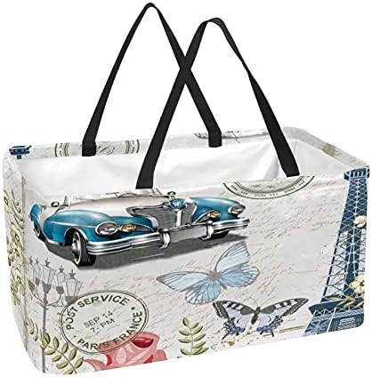 50L Alışveriş Çantaları Paris Eyfel Kulesi Katlanabilir Alışveriş Kutusu alışveriş çantası Saplı, Yeniden Kullanılabilir