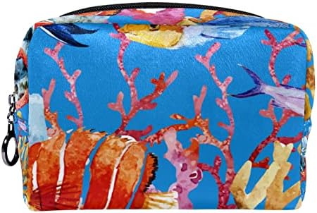 TBOUOBT Hediyeler Erkekler Kadınlar için Makyaj Çantaları makyaj çantası Küçük Kozmetik Çantaları, Deniz Okyanus Hayvan Mercan Balık