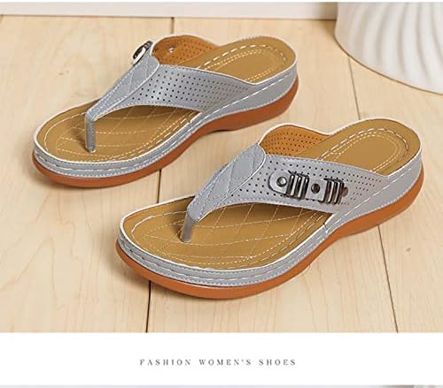 Kadın Clip-Toe Plaj Flip Flop PU Deri Açık Terlik Kemer Desteği Kama Sandalet Yaz rahat ayakkabılar
