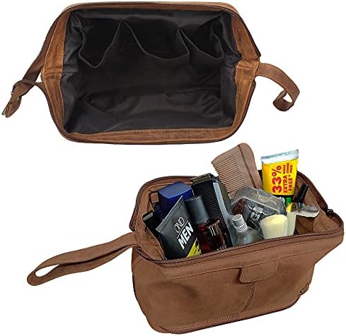 RUSTİK KASABA Premium Kalite Deri makyaj çantası Combo-Erkekler Kadınlar İçin En İyi Eril Seyahat hediye paketi