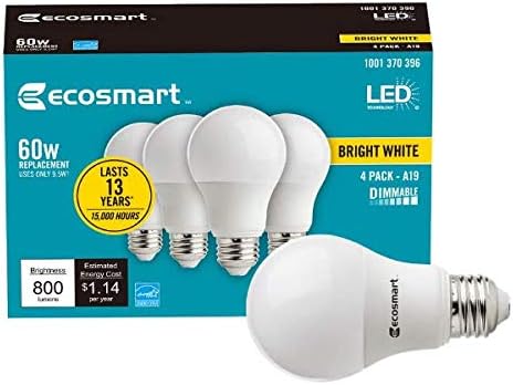 EcoSmart 60 Watt Eşdeğer A19 Kısılabilir Enerji Yıldızı LED Ampul Parlak Beyaz (3000K) (16'lı Paket)