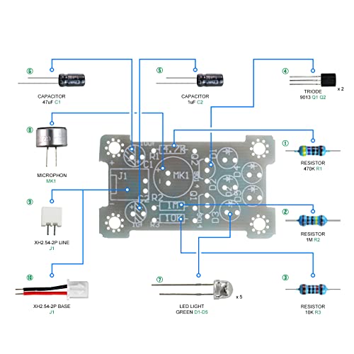 Yidab Lehimleme Uygulama Kiti DIY Yeşil Flaş LED Ses Sensörü Plug-in Devre Kiti Öğrenmek Lehimleme Kiti DIYers için Öğrenme Elektronik