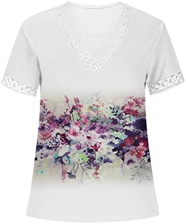 Bayanlar 2023 Kısa Kollu V Boyun Dantel Pamuk Çiçek Grafik Casual Bluz Tee Yaz Sonbahar T Shirt Genç Kızlar için 7F