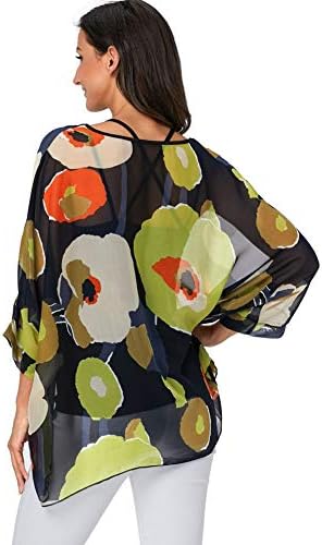 Ckikiou Artı Boyutu Çiçek Şifon Tunikler Bluzlar Kadınlar için Batwing Yaz Boho Gömlek Plaj Kapak ups