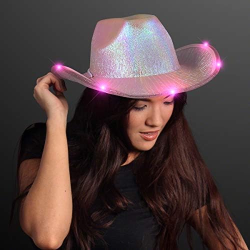 Yanıp sönen Yanıp Sönen Işıklar Yanardöner Pembe Uzay Cowgirl Şapkasını Aydınlatır, Pembe LED'li Kovboy Şapkasını Aydınlatır