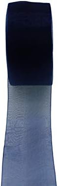Organze Kurdele 2 İnç Pırıltılı Şeffaf Şerit 100 Metre (2 Rulo) Hediye Sarma Dekorasyon Zanaat (33054 Koyu Mavi, 2 inç)