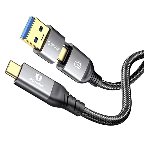 ORICO 40Gbps USB C'den USB C'ye Kablo, 2'si 1 arada USB C Kablosu 100W PD Şarj, USB 4 Ekran 8K@ 60Hz için USB-C MacBook, iPad Pro,