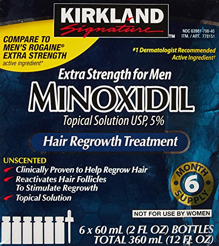 KİRKLAND Signature Minoxidil Erkekler için %5 Ekstra Güçlü Saç Büyütme, 6 Aylık Tedarik, 2 Onsluk Şişe, 6 Adet