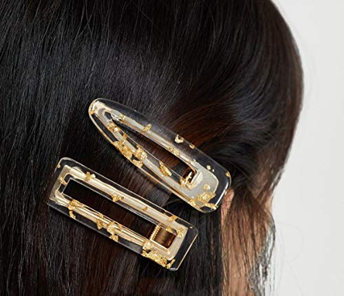 CRIZAN Kadın Kızlar Akrilik Reçine Altın Gümüş Kabuk Leopar Parlayan Saç Tokalarım moda saç tokası Ördek Gagası 2 Adet (Altın)