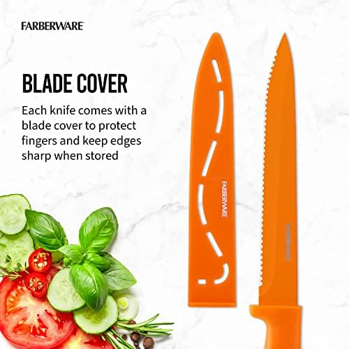 Farberware 12 Parçalı Yapışmaz Reçine, Bulaşık Makinesinde Yıkanabilir Mutfak Bıçağı Seti, Özel Kesim Bıçak Kapakları, Jilet Gibi Keskin,