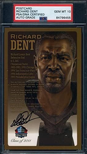 Richard Dent Mücevher Nane 10 PSA DNA İmzalı HOF Bronz Büstü Kartpostal İmza-NFL Kesim İmzaları
