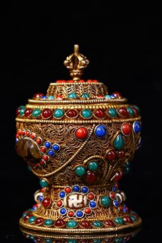 4 Tibet Tapınak Koleksiyonu Eski Tibet Gümüş Mozaik Mücevher Hazine kavanoz Mücevher Kutusu Pagoda Süs Şehir Evi Şeytan Çıkarma