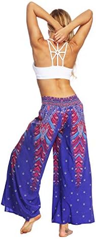 Honeystore kadın Boho Palazzo Yarık Geniş Bacak Pantolon Plaj Hippi Yoga Pantolon